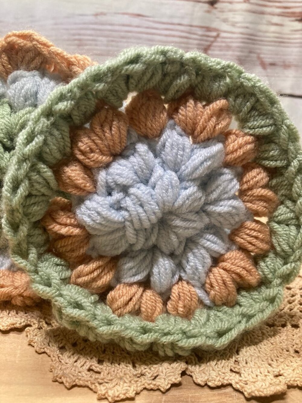 Handmade Crochet Reusable Facial Scrubs Set of 2 Soft Puff Stitch with Handles - Picture 2 of 7